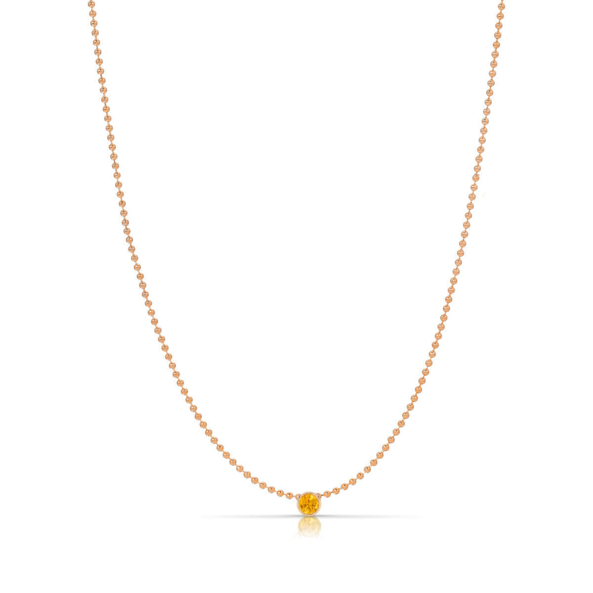 A Single Birthstone Layering Necklace - Rose Gold in Citrine on a white background.