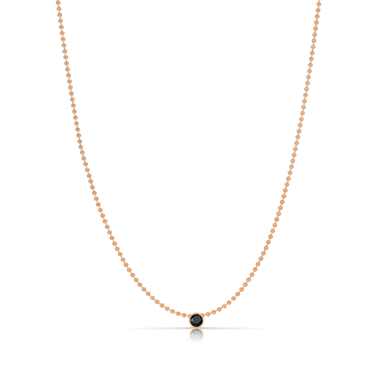 A Single Birthstone Layering Necklace - Rose Gold in Onyx on a white background.