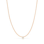 A Single Birthstone Layering Necklace -Rose Gold in Pearl on a white background.