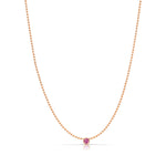 A Single Birthstone Layering Necklace - Rose Gold in Pink Tourmaline on a white background.
