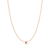 A Single Birthstone Layering Necklace - Rose Gold in Pink Tourmaline on a white background.