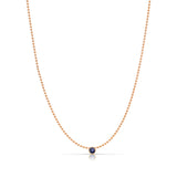 A Single Birthstone Layering Necklace - Rose Gold in Sapphire on a white background.