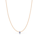 A Single Birthstone Layering Necklace - Rose Gold in Tanzanite on a white background.