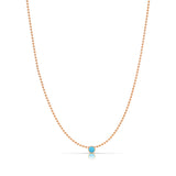 A Single Birthstone Layering Necklace - Rose Gold in Turquoise on a white background. 