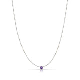 A Single Birthstone Layering Necklace - White Gold in Amethyst on a white background.