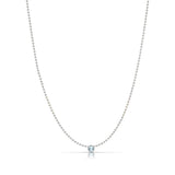 A Single Birthstone Layering Necklace - White Gold in Aquamarine on a white background.