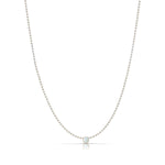 A Single Birthstone Layering Necklace - White Gold in Opal on a white background.