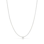 A Single Birthstone Layering Necklace -White Gold in Pearl on a white background.