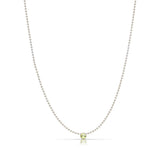 A Single Birthstone Layering Necklace - White Gold in Peridot on a white background.