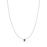 A Single Birthstone Layering Necklace - White Gold in Sapphire on a white background.