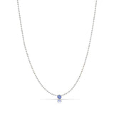 A Single Birthstone Layering Necklace - White Gold in Tanzanite on a white background.