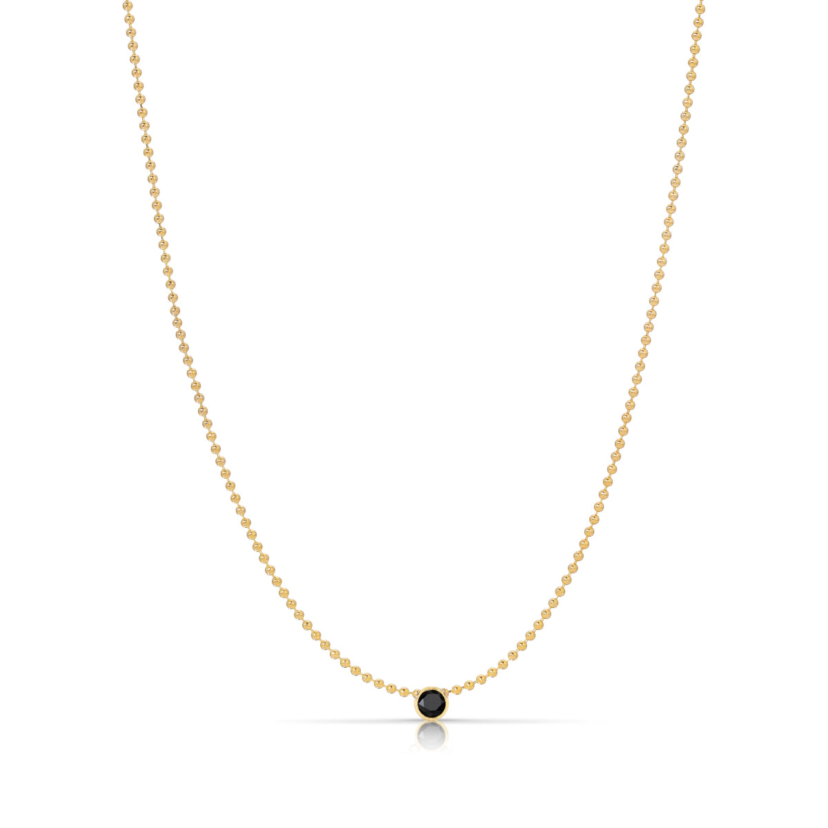 A Single Birthstone Layering Necklace - Yellow Gold in Onyx - August on a white background.