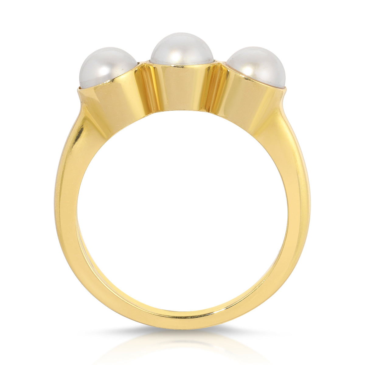 A Tres Pearl Ring on a white background. 
