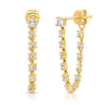 A pair of White Topaz Chain Earrings on a white background. 